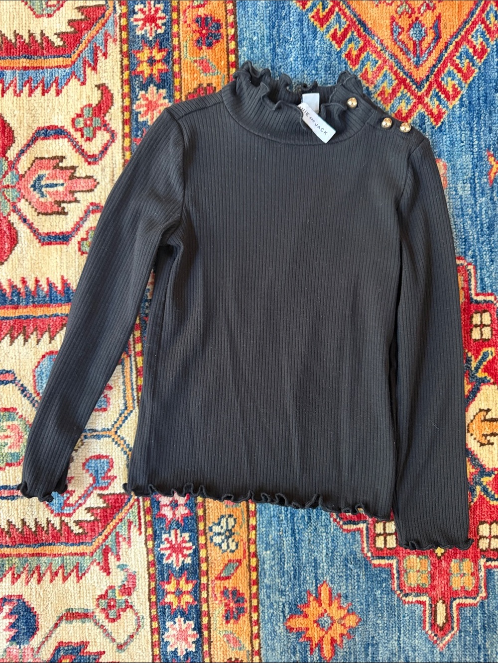 Janie and Jack Black Ribbed Long-Sleeve Top with Gold Buttons